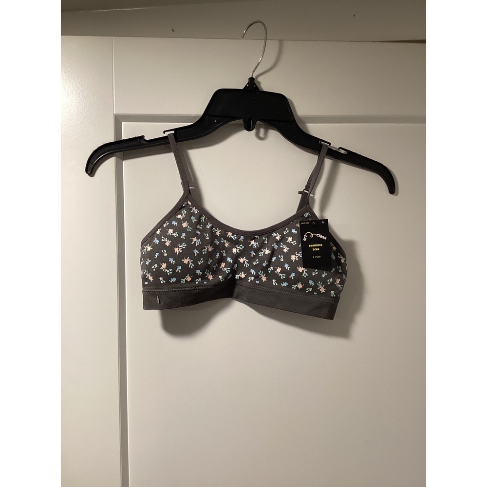 Art Class Girls Seamless Bra Gray Floral Wireless Bralette Size Large NWT